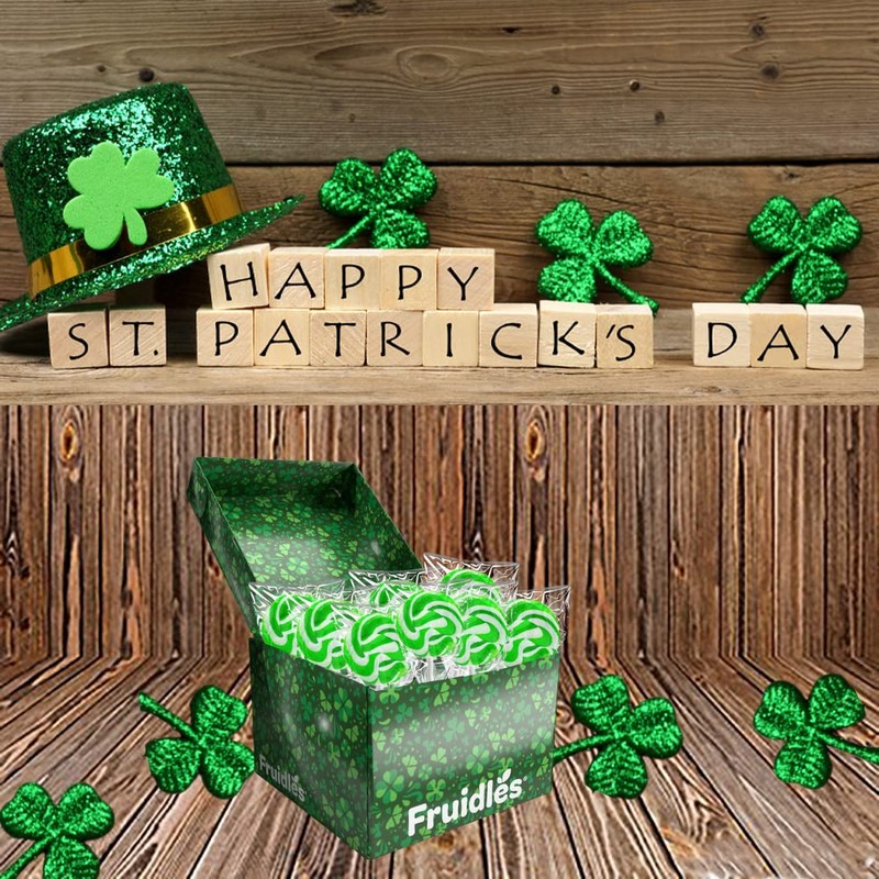 Fruidles St. Patrick's Day Swirl Lollipops, Party Favor Box, Individually