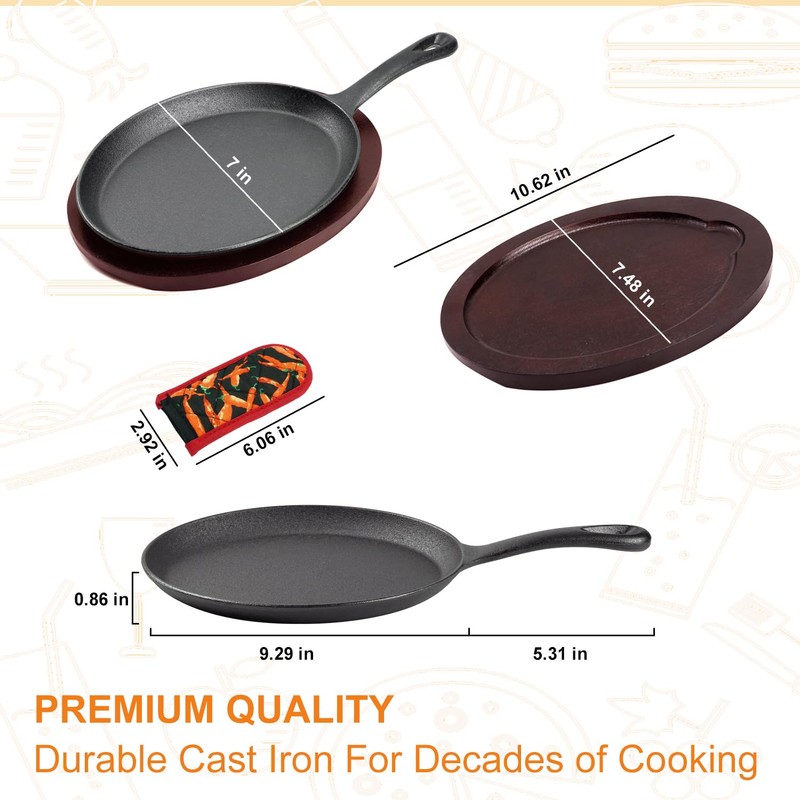 DVK Sizzling Plate with Wooden Base Fajita Skillet with Scald