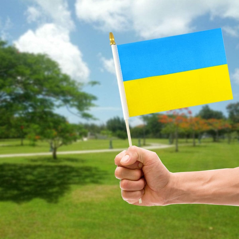 QQSD Ukraine Small Flag Ukrainian Stick Mini Hand Held Flags