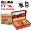KEENSUN Cedar Wood PU Leather Cigar Travel Humidor Case Set