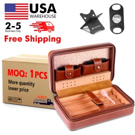 KEENSUN Cedar Wood PU Leather Cigar Travel Humidor Case Set with Cutter & Stand, Fast 2-5 Days Shippingcolor: Brown