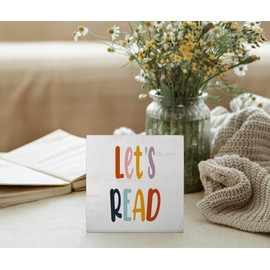 Mtrgdn Reading Corner Decor for Classroom,Boho Classroom Reading Nook Desk Decor,Let's Read Sign Wood Box for Homeschool Library Bookshelf Nursery Kids Reading Room,5x5 Inch
