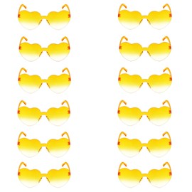 JFTOWN 12 Pairs Heart Shape Rimless Valentines Sunglasses Candy Color Frameless One Piece Love Glasses for Women Party Favor（Gradient Yellow）