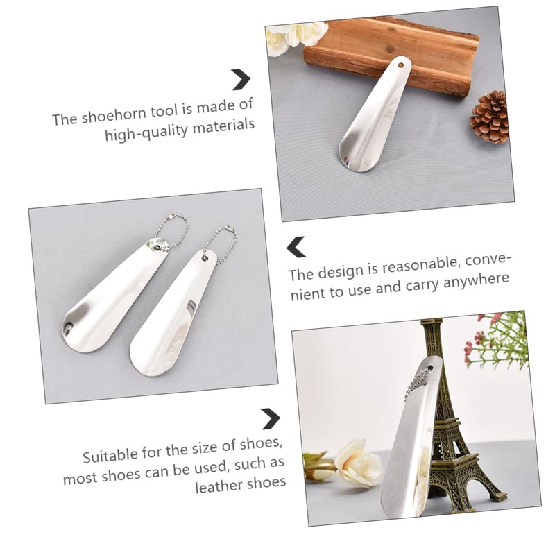 Healeved 2pcs Portable Stainless Steel Shoehorn with Hanging Ring Ergonomic