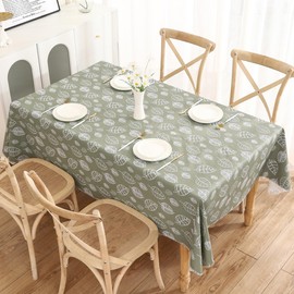 Heavy Duty Vinyl Tablecloth with Flannel Backing Waterproof Oil-Proof PVC Table Cloth Stain-Resistant Wipeable Rectangle or Square Table Cover (Leaves, 60X84 Inch)