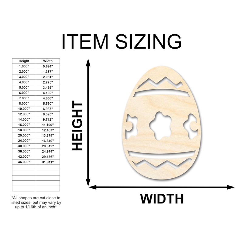 Unfinished Wood Striped Flower Egg Shape Easter Craft up to