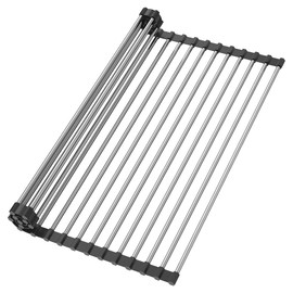 YohslqoDishDish Drying Rack with Roll Up and Over Sink for Kitchen,17.5"x15.7"Black
