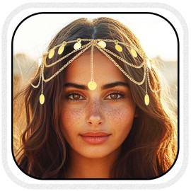 Aukmla Sequin Boho Head Chain Gold Layred Headpiece Hair Chains Festival Costume Headband Hair Accessories for Women