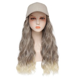Yunkang Baseball Cap Wig Long Natural Wavy Hair Extensions With Hat Heat Resistant Synthetic Fiber Hairpieces Adjustable Wig for Women Girls(T-blonde honey blonde)