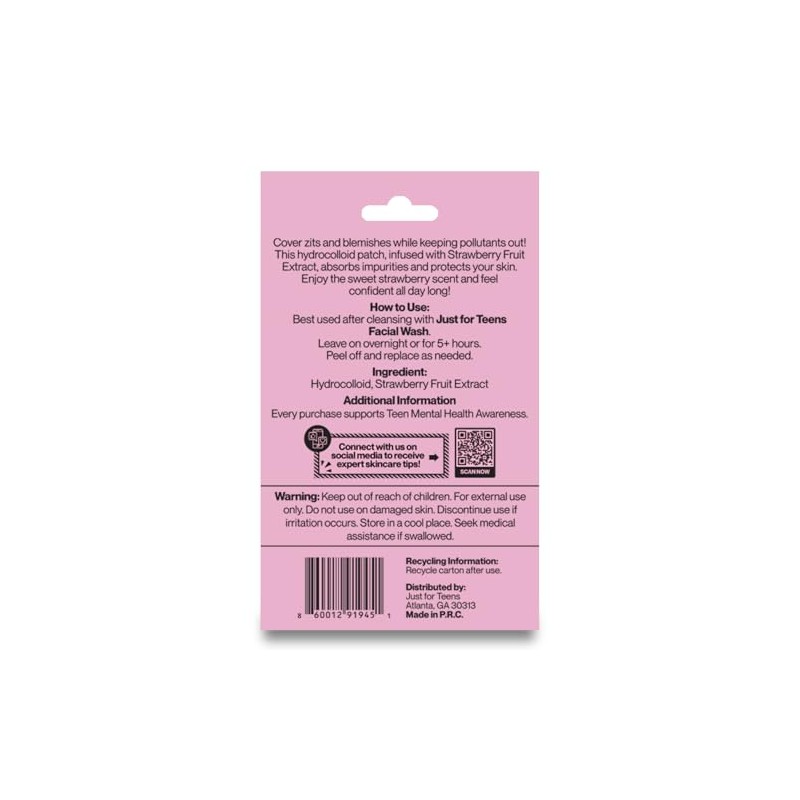 Just For Teens Strawberry Scented Pimple Patches, 36 Count, 18