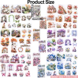 180Pcs Garden House Stickers Nature Tree Floral Flower Stickers Chick Rabbit Bird Butterfly Stickers for Kids Scrapbooking Transparent Cute Stickers Kawaii Journal Scrapbook Stickers for Journaling