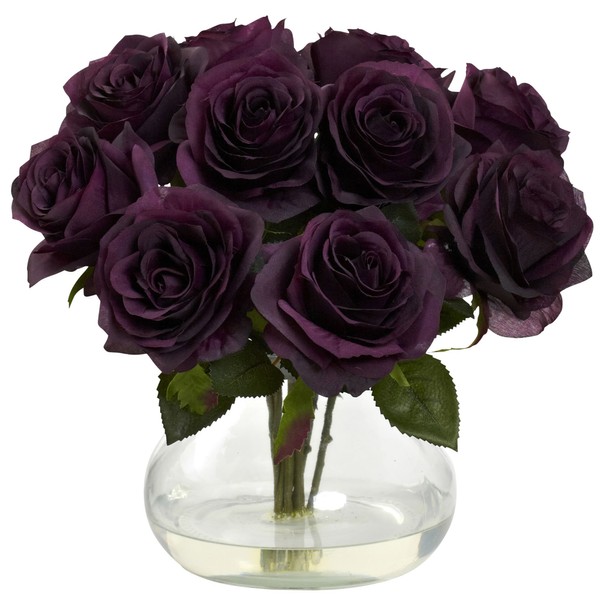 Nearly Natural 1367-PE Rose Arrangement with Vase, Elegance Purple