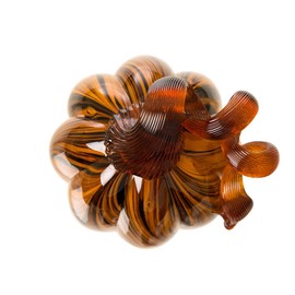 glitzhome 6.3 Inch Hand Blown Two Tone Stripe Glass Pumpkin Table Accent Amber White