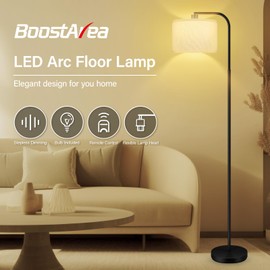 BoostArea Dimmable Floor Lamp for Living Room,Arc Sofa Lamps with Remote Control,Stepless Dimmable & Colors Temperature,2700k-6500k,67 in,Tall Modern Standing Lamp for Bedroom Study Room Office,White