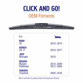 WOWIPER Rear Wiper Blade 12 inch (12-B), CLICK AND GO for Honda CRV 2022-2017 Element 11-03 /Jeep Wrangler 21-18 /Outlander 20-07 /Nissan Pathfinder 12-04 Quest 17-11 Back Windshield Wiper +More