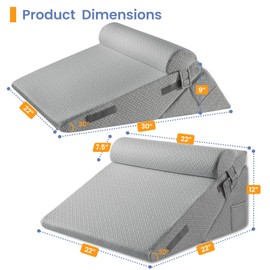 Sasttie Wedge Pillow Set for After Surgery, 3PCS Adjustable Bed Wedge Pillow Headboard with Memory Foam Neck Cushion – for Acid Reflux, Sleeping, Neck & Back Support, Dark Grey