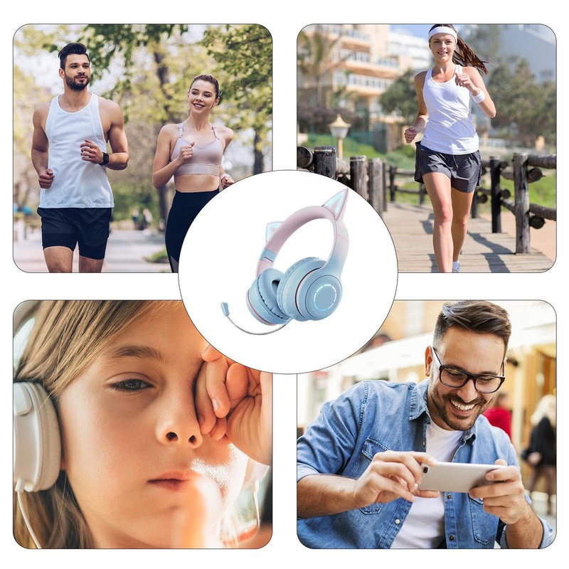 RGB Cat Ear Headphones,Wireless Foldable & Wired Over Ear Headphones