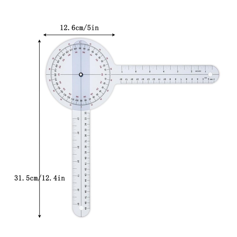 Goniometer 12 inch 360° Clear Protractor Physical Therapy, for Medical