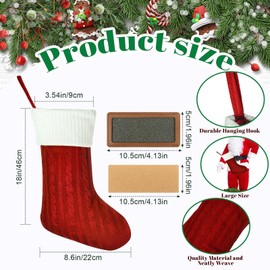 JellyArch 4 Pack Knit Christmas Stockings with Leather Name Tag, 18 Inches Large Xmas Stockings Gift Bags Christmas Hanging Ornaments for Fireplace Christmas Tree Decorations Party(Red, Ivory)