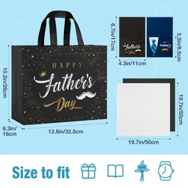 YANGTE 2 Pack 13" Large Father's Day Gift Bags with Tissue Paper and Cards, Reusable Non-Woven Fathers Day Bags with Handle for Best Men, Funny Dad Gift Wrap Bags for Presents, Party Favors Supplies