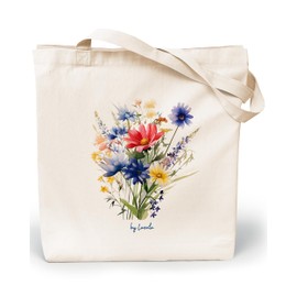 Loxato Printed Fabric Bag, Cotton Bag, Printed 100% W 35 x H 42 x D 8 cm, Canvas Fabric 220 g/m², Printed Jute Bag, Shopping Bag, Long Handle, 70 cm Shopping Bag, wildflower bouquet 3
