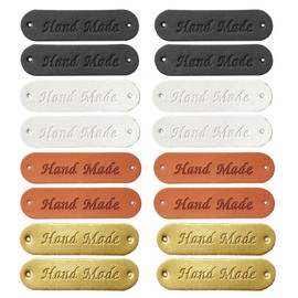 Juland PU Leather Label Clothing Hand Made Embossed Tag Embellishment Knit DIY Accessories for Jeans Bags Shoes Hat –80PCS 1.2x4.5cm- 4 Colors