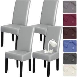 HFCNMY Dining Room Chair Covers,Stretch Waterproof PU Chair Covers for Dining Room Set of 4,Soft Dining Chair Covers,Washable Dining Chair Slipcover Parson Chair Covers Slipcover Light Gray