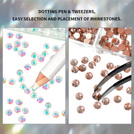 U-Shinein 1420Pcs Rhinestones Nail Art, Flat Back Rhinestones, Shiny Dazzling Crystal Rhinestones, Nail Design Nail Art Rhinestone Set, Nail Stones with Dotting Pen & Tweezers, #30 Champagne Gold