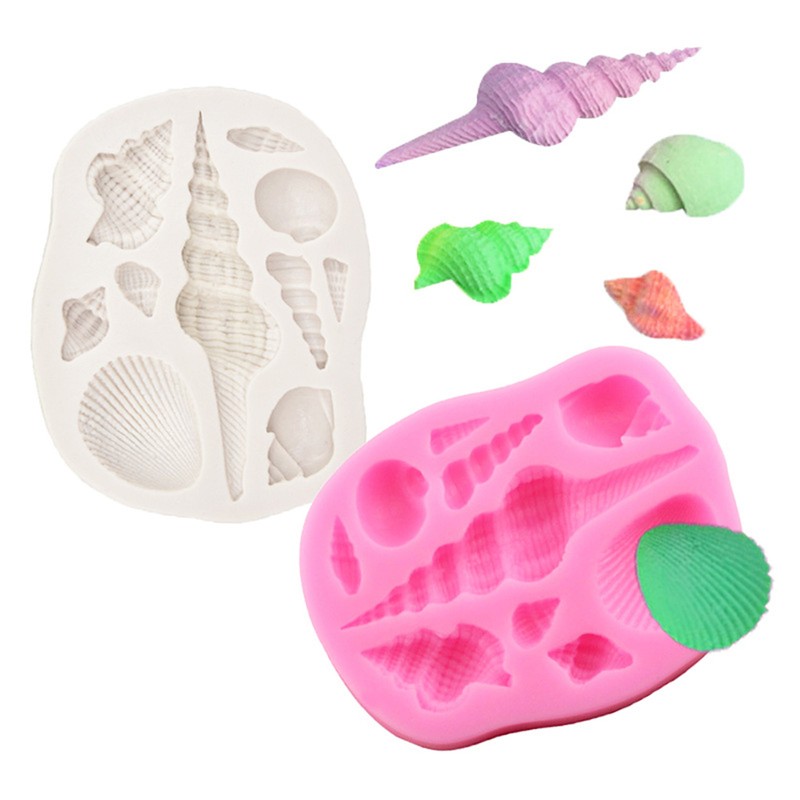 Marine Theme Fondant Silicone Mold Seashell Conch Mermaid Tail DIY