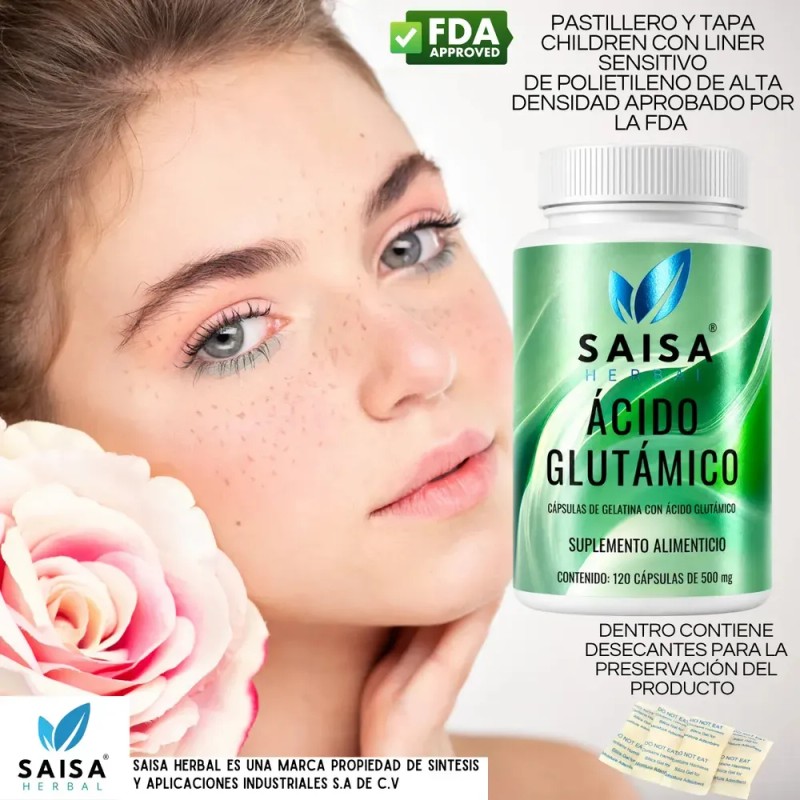 Ácido Glutámico 100% Puro | 120 Cápsulas | Saisa Herbal