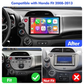 2+32G Android 12 Double Din Car Stereo for Honda Fit 2008-2013 with 10.1 Inch Touchscreen Radio Built-in Bluetooth 5.4/WiFi 6/Wireless Carplay/Android Auto/GPS/FM/AUX-in/SWC/Backup Camera