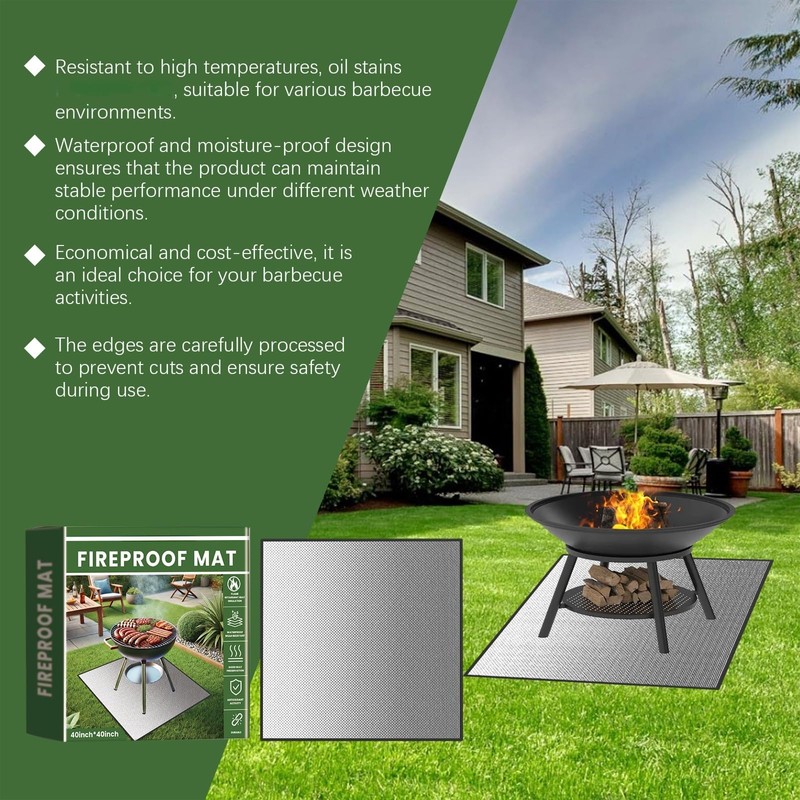 Fire Pit Mat,100x100cm Fi/Reproof Heat Resistant BBQ &Grill Mat for