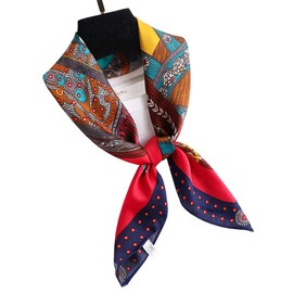 First Choose Fashion and Elegant Silk Feeling Scarf Square Satin Retro Style Sunscreen Head Scarf for Women 27.5" × 27.5", Rose Red-saddle, 70*70 cm