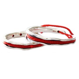 Helen de Lete Romantic Red Thread 925 Sterling Silver Open Ring 2Pcs Couple's Ring Set