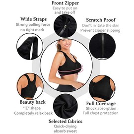 DODOING Zip Front Sports Bra Post Surgery Bra Yoga Bra Workout Fitness Activewear Racerback Padded Extra Support Seamless Bras for Women（2PCS）