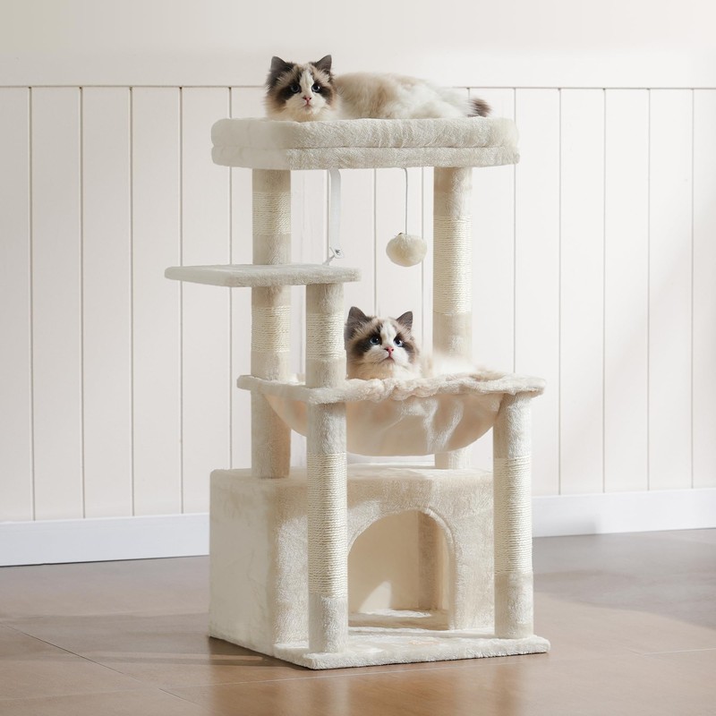 Heybly Cat Tree, Kitten Tower with Large Soft Cat Basket,