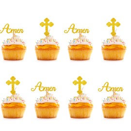 24 piezas – Decoración para magdalenas de Jesús Cross Ammen, con purpurina dorada para baby shower, decoraciones para pasteles para bautismo de bebé, primera primera comunión/fiesta temática de Pascua de Jesús