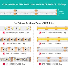 BTF-LIGHTING FCOB 12MM 6PIN Connector Kit for COB RGBCCT LED Strip Lights,L-Shaped/Dual-End with Wire,Gapless/Strip to Wire/6PIN JST Connector,6 Conductor 24AWG Wire