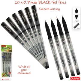 GOLDEX Kiwi BLACK 10 x 0.7mm Tip Soft Gel Pens Smooth Flow Ink For Schools Colleges Offices