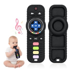 Orzbow Beißring Baby, Silikon Baby Fernbedienung Spielzeug mit Rassel, Montessori Spielzeug Baby Spielzeug 6 Monate, Sensorik Spielzeug, Lebensmittelqualität Badespielzeug, Schwarz