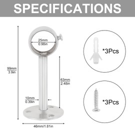 HOJLKLD Ceiling Curtain Rod Brackets, 4 Pack Stainless Steel Heavy Duty Curtain Rod Holder for 1 Inch Drape Poles, Matte Black Ceiling Curtain Rods Hooks Hangers for 1 Inch Drape Poles (Silver)