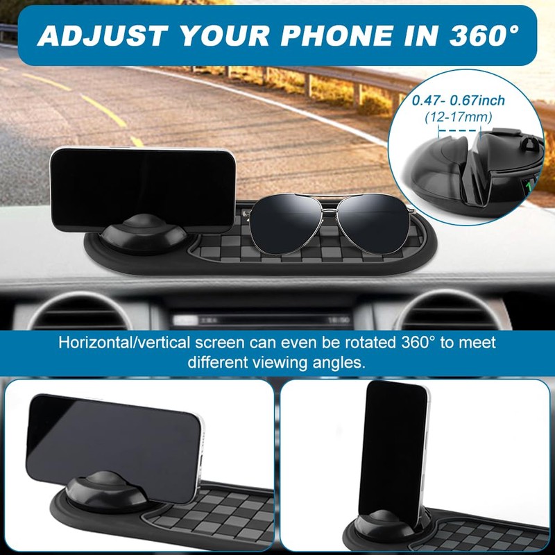 Herxsin Multifunction Car Anti-Slip Mat, Car Dashboard Mobile Phone Holder,