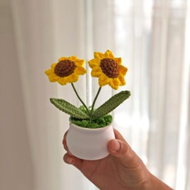 Joekaran Crochet Flowers Cute Little Potted Flower, Gift for Birthday, Teacher’s Day, Graduation, Anniversary, Christmas, Decor for Car Dashboard,Home Office Decoration (Sunflower)