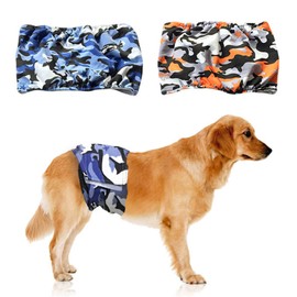 2 Pañales Lavables para Perros con Camuflaje Masculino, Bandas para el Vientre Masculinas Reutilizables con Gancho y Bucle, Envolturas para Perros    