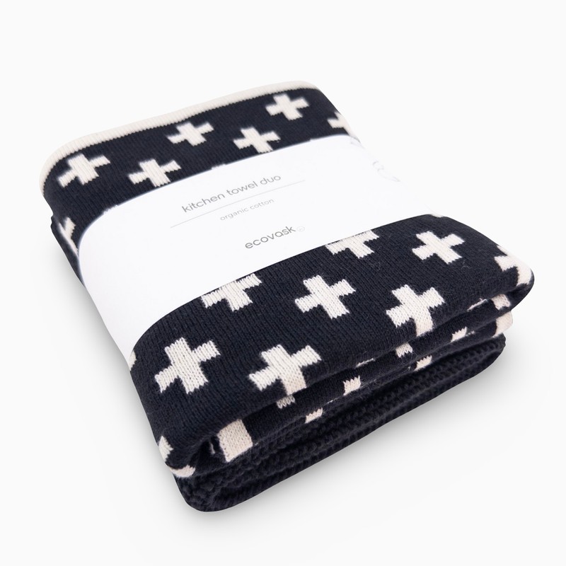 Ecovask Kitchen Towel Duo Organic Cotton, Check Navy Denim