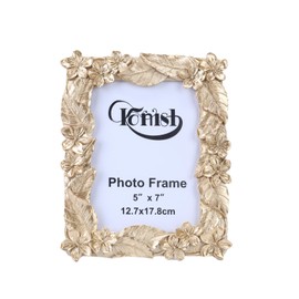 5x7 Vintage Gold Picture Frames with Embossed Flowers and Leaves, Ornate Antique Photo Frame 5 x 7 for Tabletop and Wall Mounting