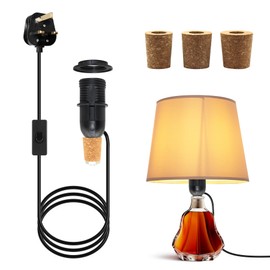 E14 Bottle Lamp Adaptor Kit, 240 CM Lengthened Bottle Lamp Kits, Black DIY Bottle Lamp Kit, Includes 3 Sizes of Stoppers for Many Types Bottle, Lamp Fittings Kit for Table Lamp, Lamp Making Kit
