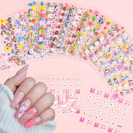 30pcs Easter Nail Art Stickers: Cute Bunny & Rabbit Nail Decals, 3D Self-Adhesive, Spring Flowers & Animals Design, Kawaii Nail Supplies & Decoration, Star & Heart Nail Accessories for DIY