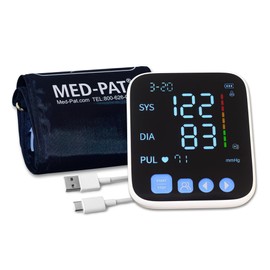 Med-Pat BP-S Arm Blood Pressure Monitor - 4.7" HD LCD Screen - 2 Users x 300 Memories Plus Guest Mode - Irregular Heartbeat Detection - Hold Still Indicator - Portable Square Design