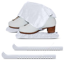 CRS Cross Ice Skate Guards, Soakers & Towel Gift Set -One Piece Guard Set Design with Soft Skate Blade Covers & Towel (Adjustable Pair of Guards-no assembly required) (Waltz White, Medium)